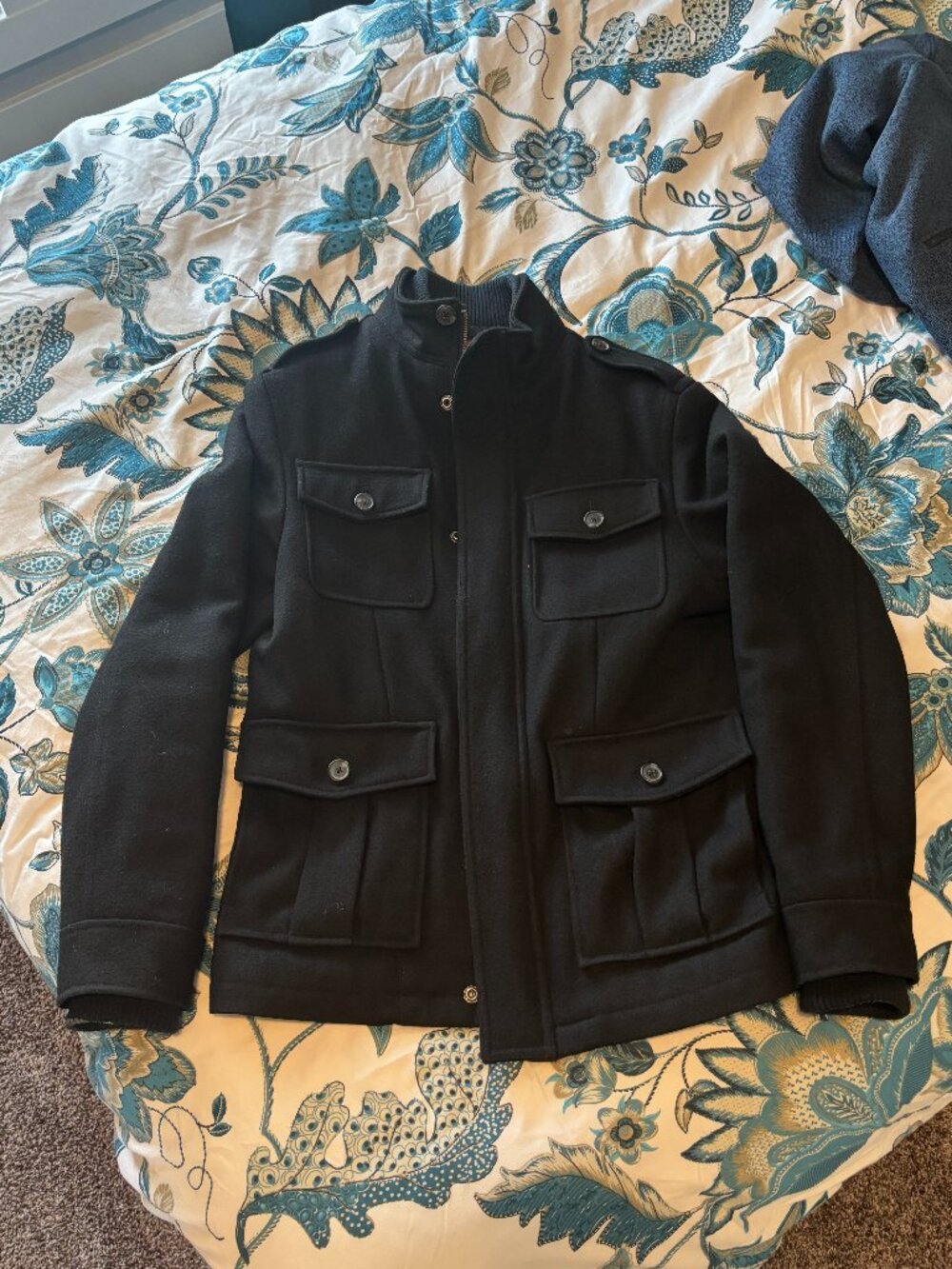 Men's Black Lined Merona Peacoat, Size S Zipper Closure, 60% Wool